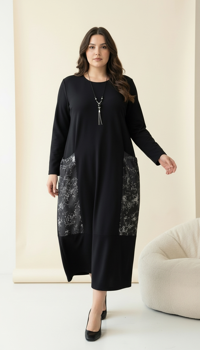 ΚΟΜΨΟ ΜΑΚΡΥ ΕΛΕΥΘΕΡΟ ΦΟΡΕΜΑ ΣΕ ΜΑΥΡΟ ΧΡΩΜΑ ΜΕ ΜΑΡΜΑΡΙΝΕΣ ΛΕΠΤΟΜΕΡΕΙΕΣ