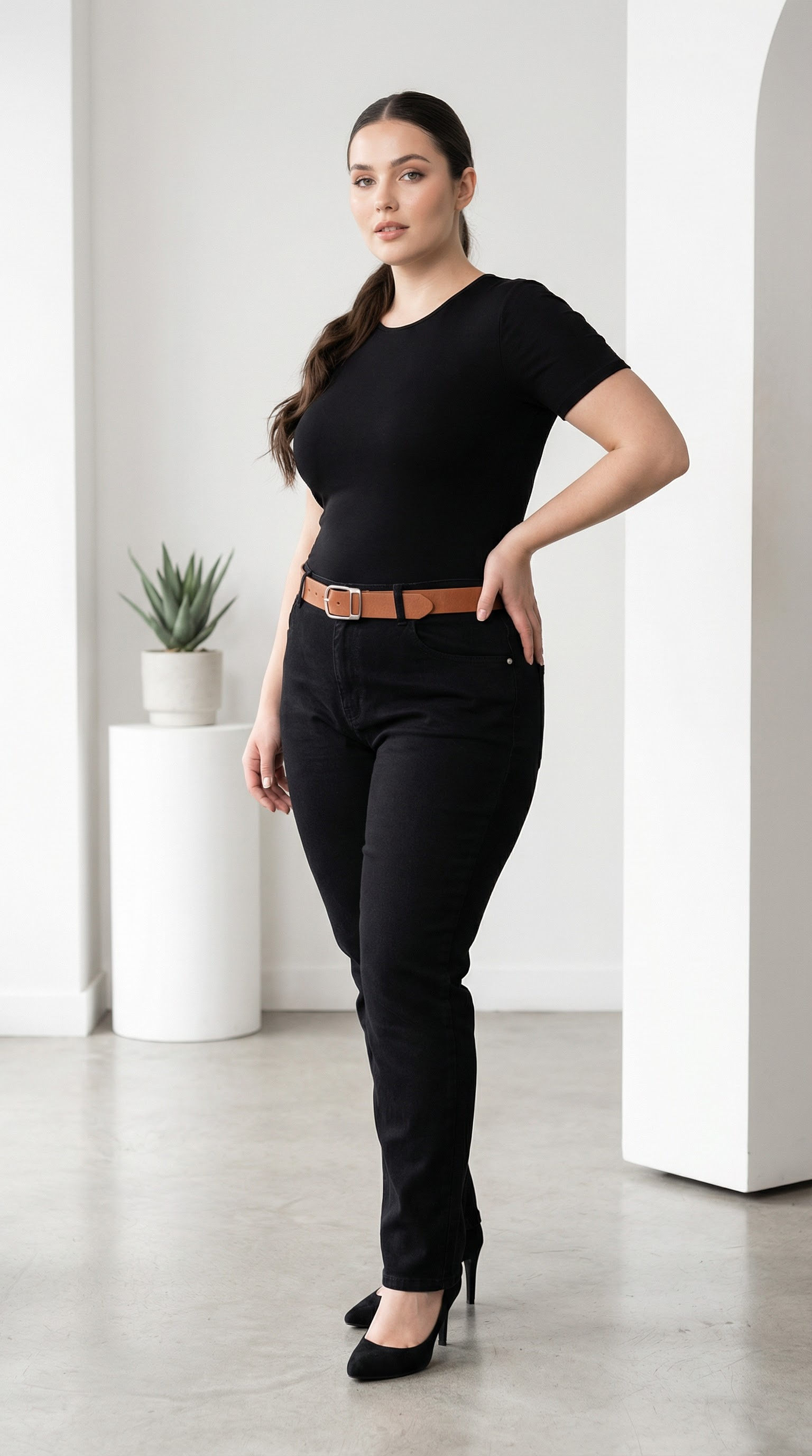 ΚΟΜΨΟ ΜΟΝΤΕΛΟ ΤΖΙΝ ΣΕ ΜΑΥΡΟ PLUS SIZE ΜΕ ΖΩΝΗ
