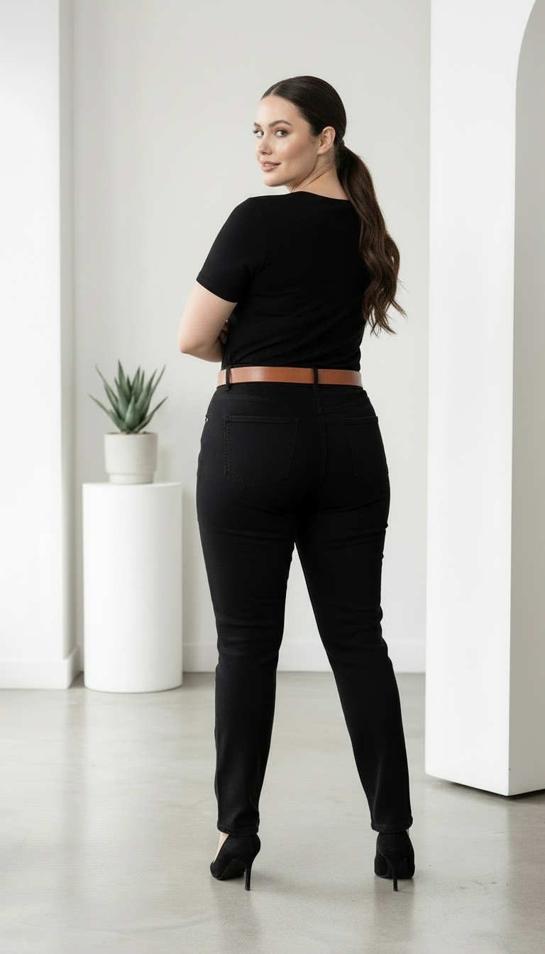 ΚΟΜΨΟ ΜΟΝΤΕΛΟ ΤΖΙΝ ΣΕ ΜΑΥΡΟ PLUS SIZE ΜΕ ΖΩΝΗ