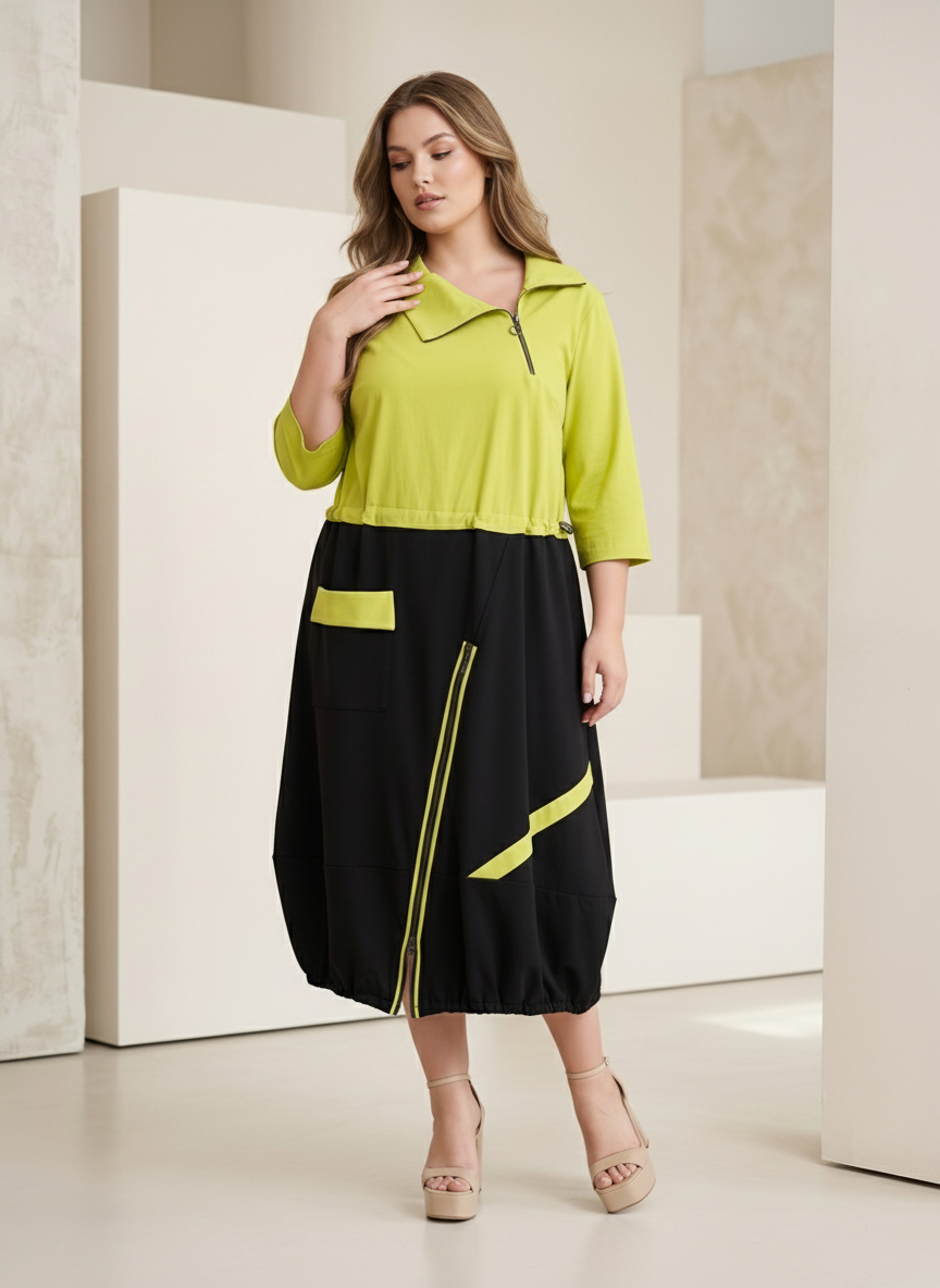 ΜΟΝΤΕΡΝΟ ΦΟΡΕΜΑ ΜΕ ΑΚΣΕΝΤ ΣΕ ΛΑΪΜ ΧΡΩΜΑ PLUS SIZE