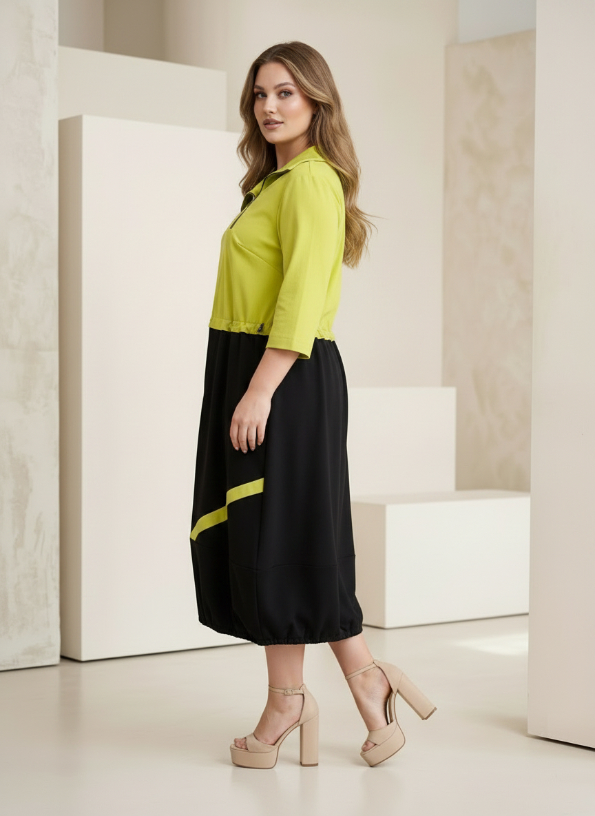 ΜΟΝΤΕΡΝΟ ΦΟΡΕΜΑ ΜΕ ΑΚΣΕΝΤ ΣΕ ΛΑΪΜ ΧΡΩΜΑ PLUS SIZE