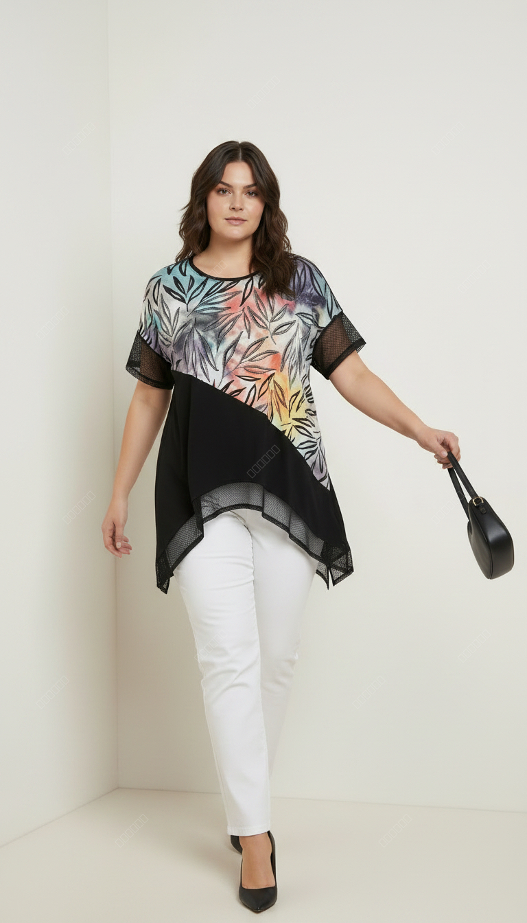 FASHION ΜΠΛΟΥΖΑ ΜΕ ΠΟΛΥΧΡΩΜΕΣ ΛΕΠΤΟΜΕΡΕΙΕΣ ΦΥΛΛΩΝ