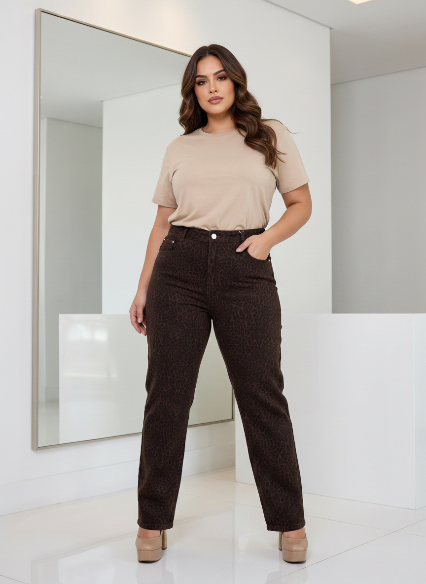ΕΛΑΣΤΙΚΟ ΤΖΙΝ ΠΑΝΤΕΛΟΝΙ ΜΕ ANIMAL PRINT PLUS SIZE
