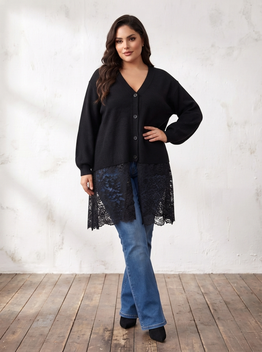 ΜΟΝΤΕΡΝΗ PLUS SIZE ΖΑΚΕΤΑ ΜΕ ΔΙΑΚΡΙΤΙΚΗ ΔΑΝΤΕΛΑ – ΤΡΕΝΤΙ ΜΟΝΤΕΛΟ