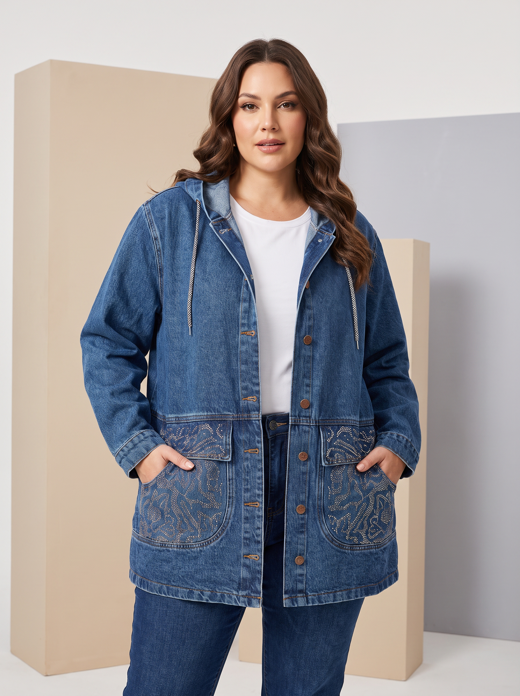 ΜΟΝΤΕΡΝΟ ΜΑΞΙ DENIM ΜΠΟΥΦΑΝ ΜΕ ΛΑΜΨΗ ΚΑΙ ΚΟΥΚΟΥΛΑ