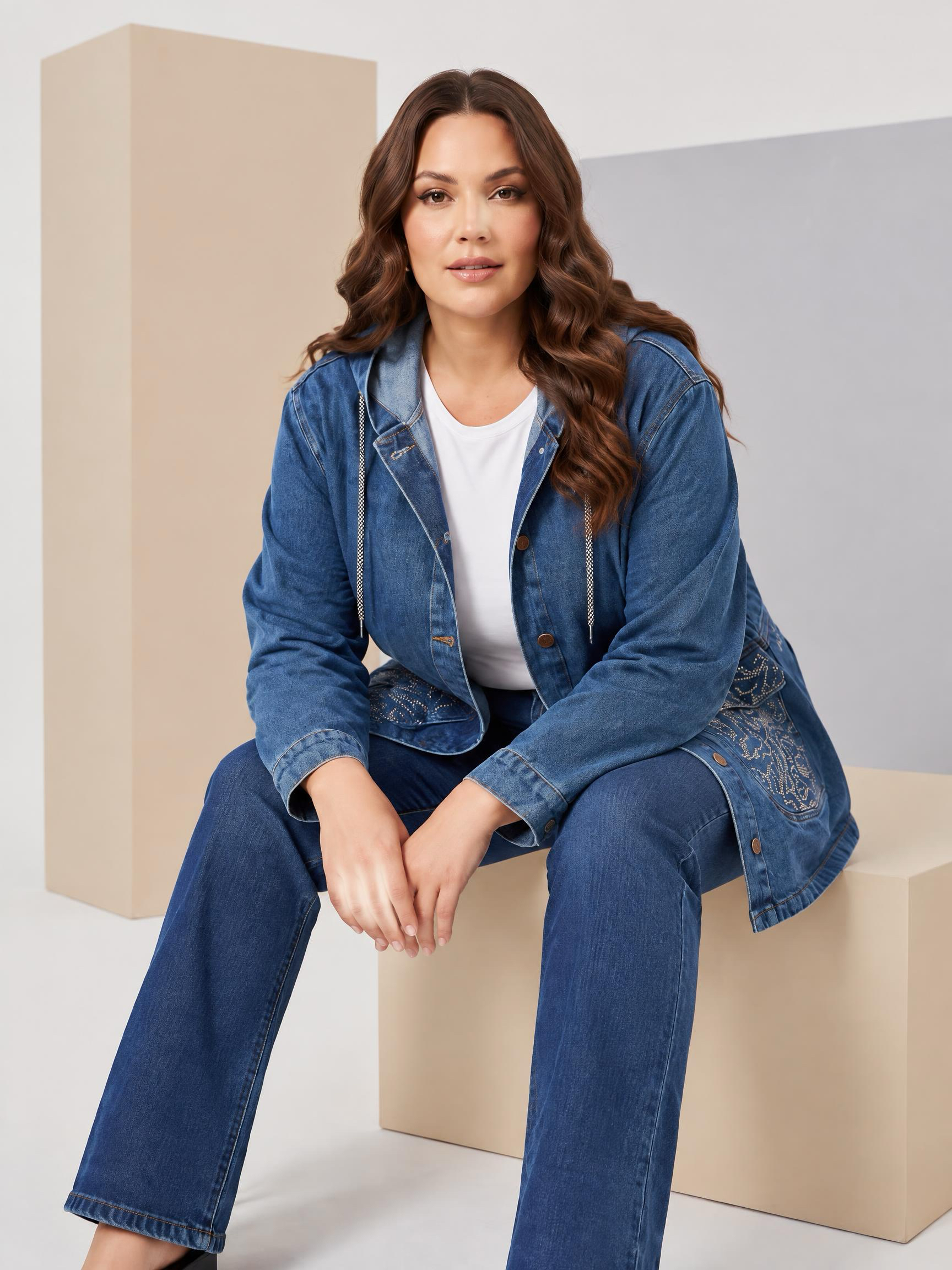 ΜΟΝΤΕΡΝΟ ΜΑΞΙ DENIM ΜΠΟΥΦΑΝ ΜΕ ΛΑΜΨΗ ΚΑΙ ΚΟΥΚΟΥΛΑ