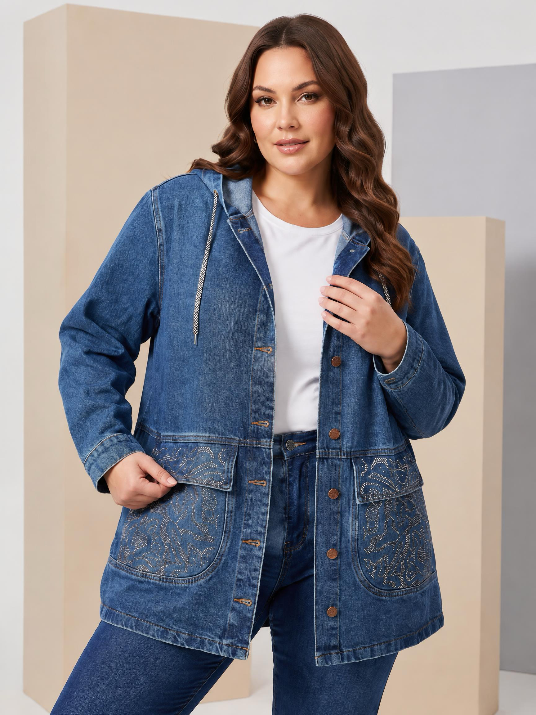 ΜΟΝΤΕΡΝΟ ΜΑΞΙ DENIM ΜΠΟΥΦΑΝ ΜΕ ΛΑΜΨΗ ΚΑΙ ΚΟΥΚΟΥΛΑ