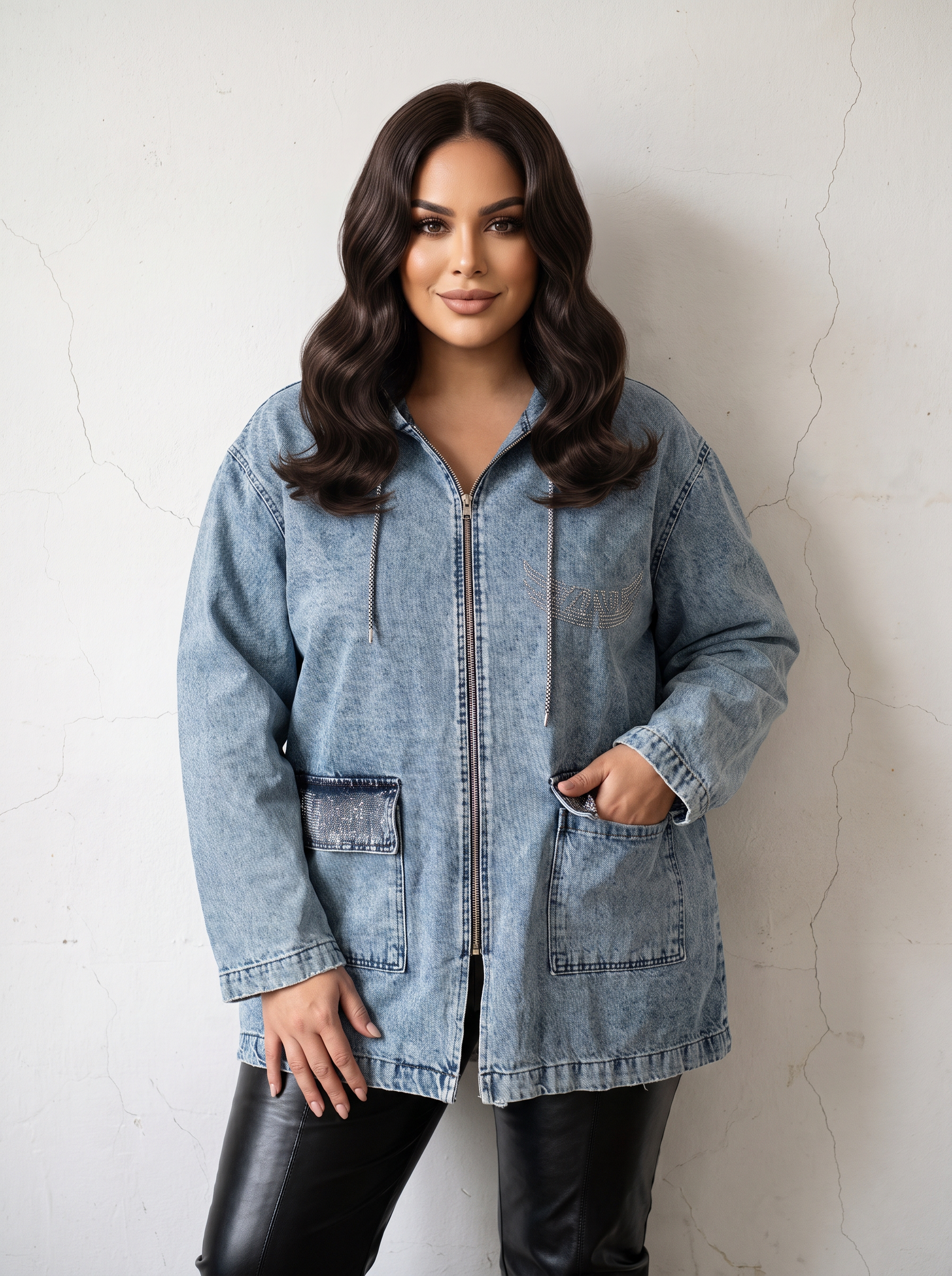 ΑΝΟΙΧΤΟΧΡΩΜΟ DENIM ΜΠΟΥΦΑΝ PLUS SIZE ΜΟΝΤΕΛΟ ΜΕ ΤΣΕΠΕΣ