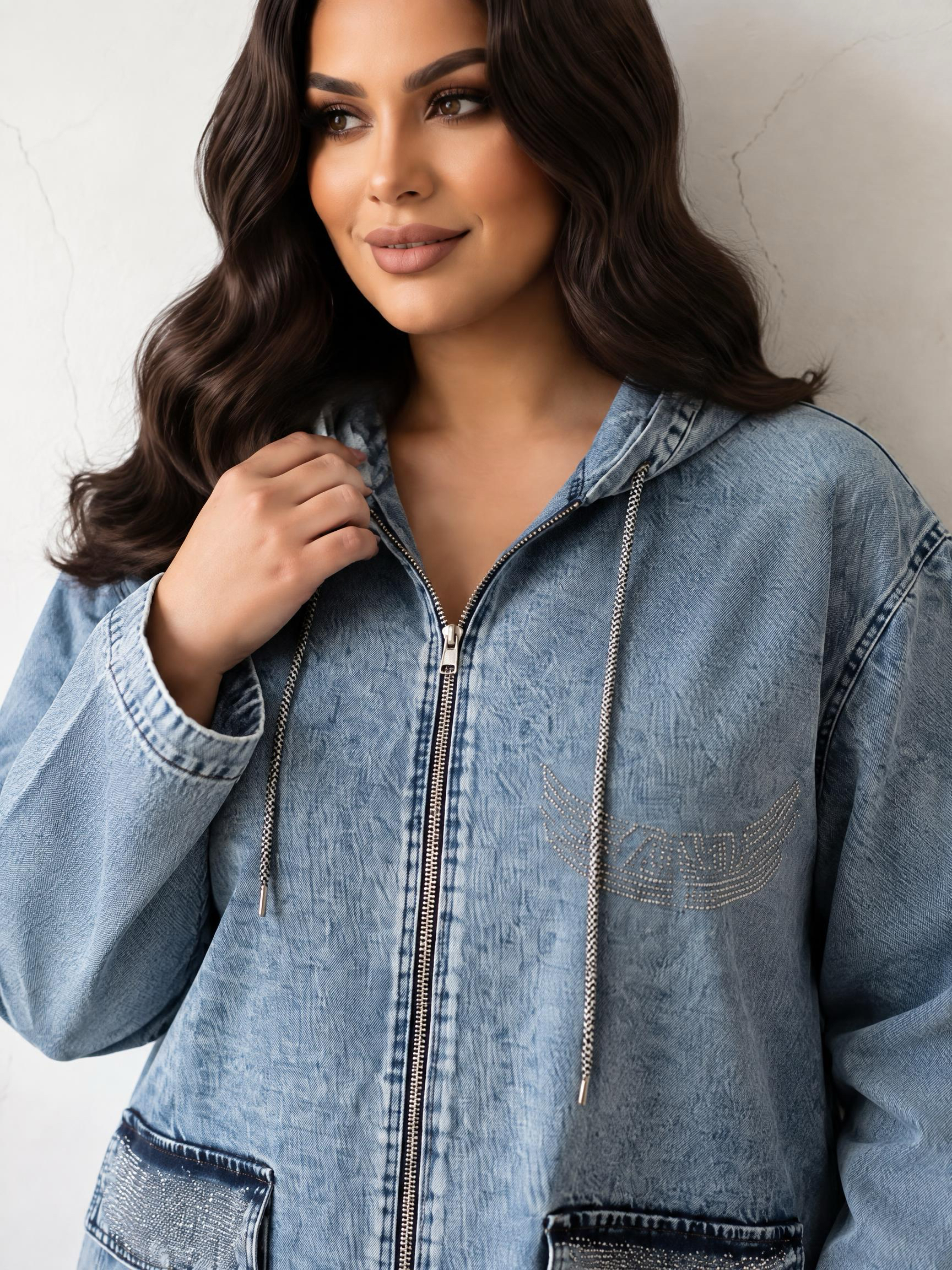 ΑΝΟΙΧΤΟΧΡΩΜΟ DENIM ΜΠΟΥΦΑΝ PLUS SIZE ΜΟΝΤΕΛΟ ΜΕ ΤΣΕΠΕΣ