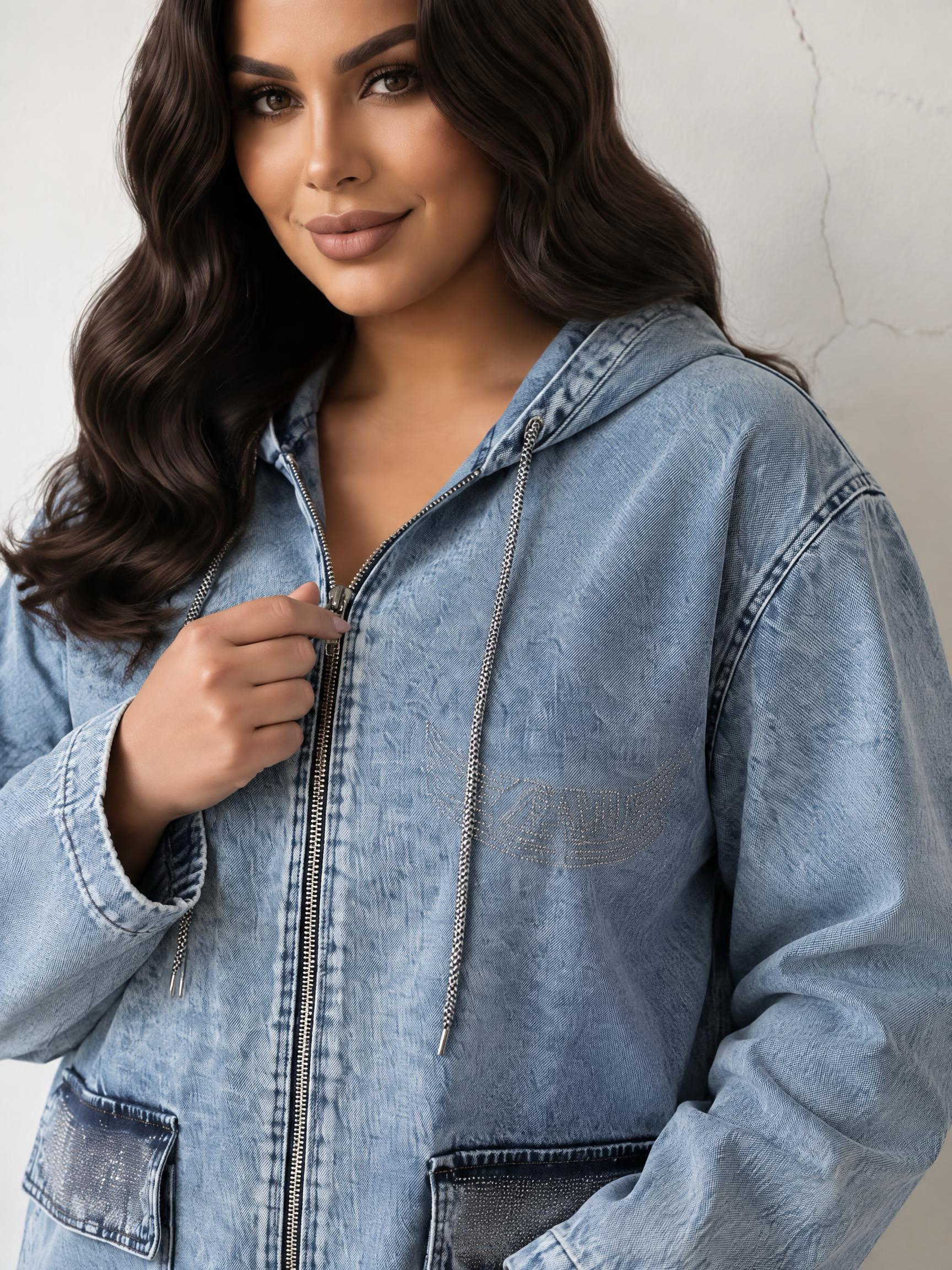 ΑΝΟΙΧΤΟΧΡΩΜΟ DENIM ΜΠΟΥΦΑΝ PLUS SIZE ΜΟΝΤΕΛΟ ΜΕ ΤΣΕΠΕΣ