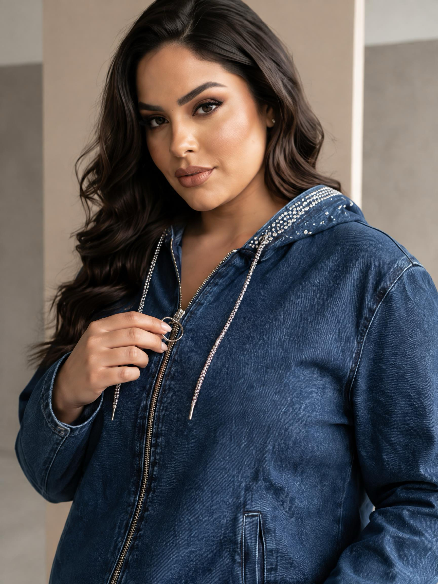 PLUS SIZE ΤΖΙΝ ΜΠΟΥΦΑΝ ΣΕ ΣΚΟΥΡΟ DENIM ΜΕ ΛΑΜΨΗ