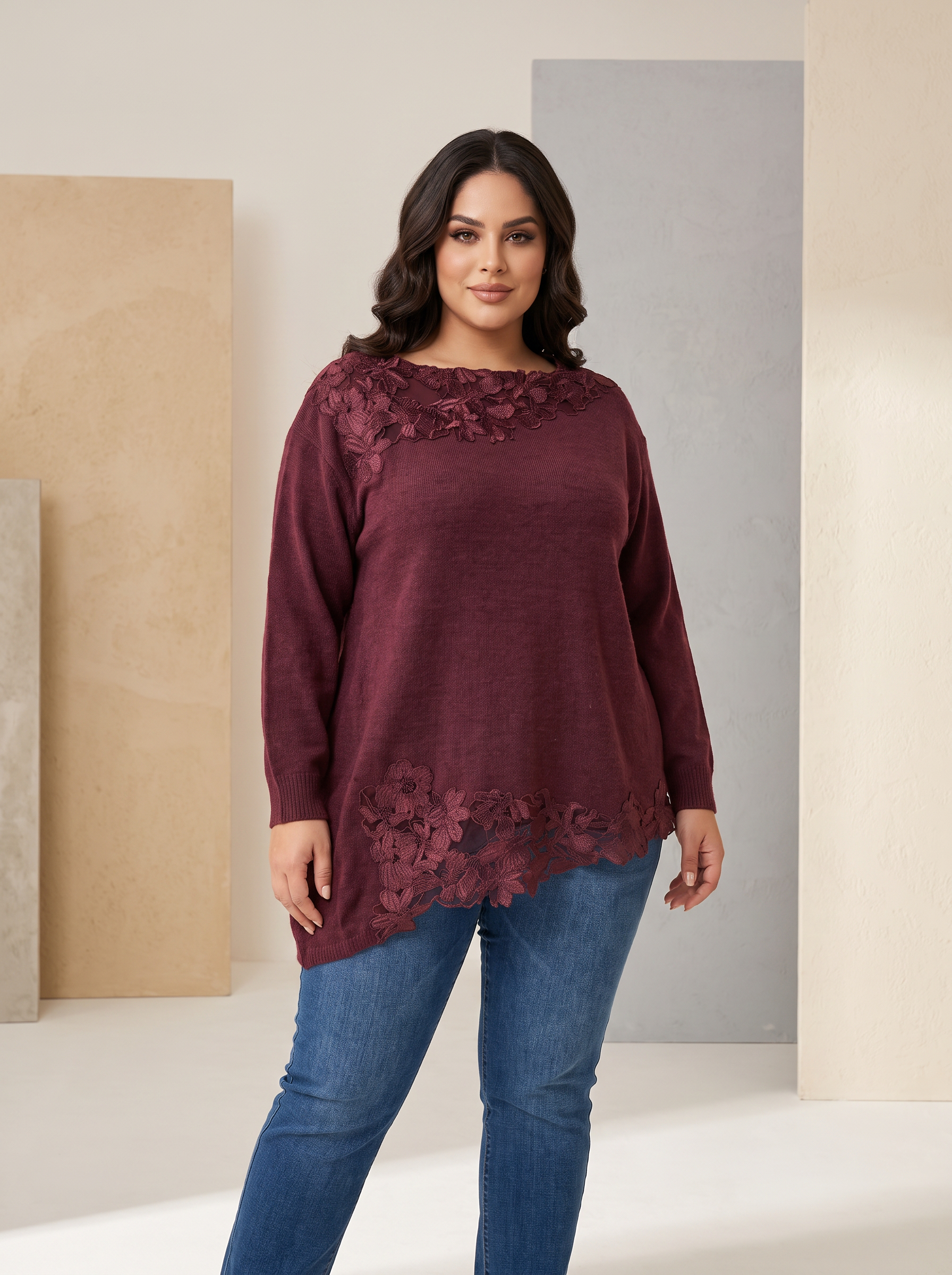ΜΠΛΟΥΖΑ ΑΠΟ ΛΕΠΤΗ ΠΛΕΞΗ ΜΕ ΔΑΝΤΕΛΑ ΣΕ ΜΠΟΡΝΤΟ ΧΡΩΜΑ
