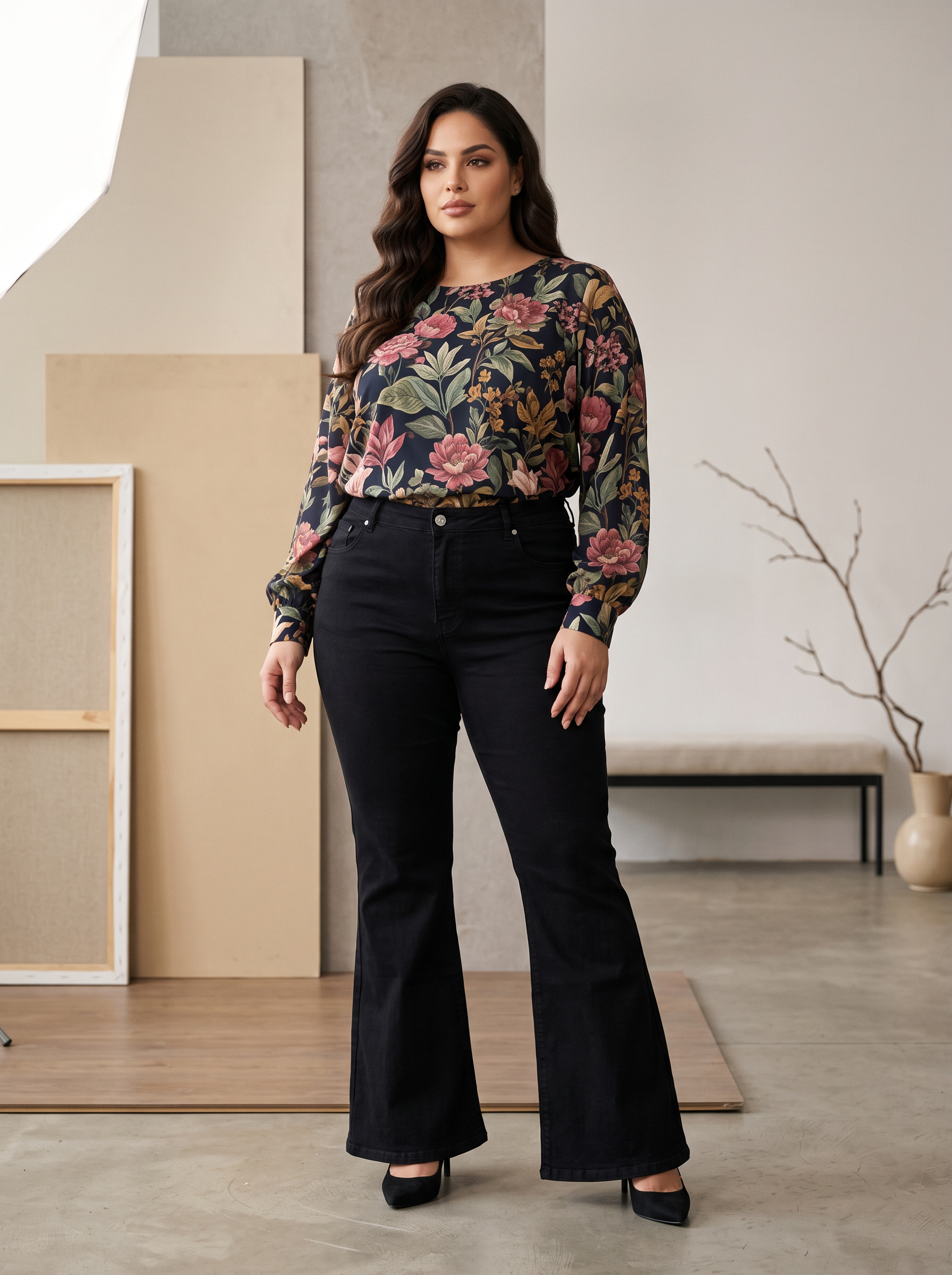 ΜΑΥΡΟ ΕΛΑΣΤΙΚΟ ΤΖΙΝ ΜΕ ΜΟΝΤΕΡΝΑ ΕΜΦΑΝΙΣΗ PLUS SIZE