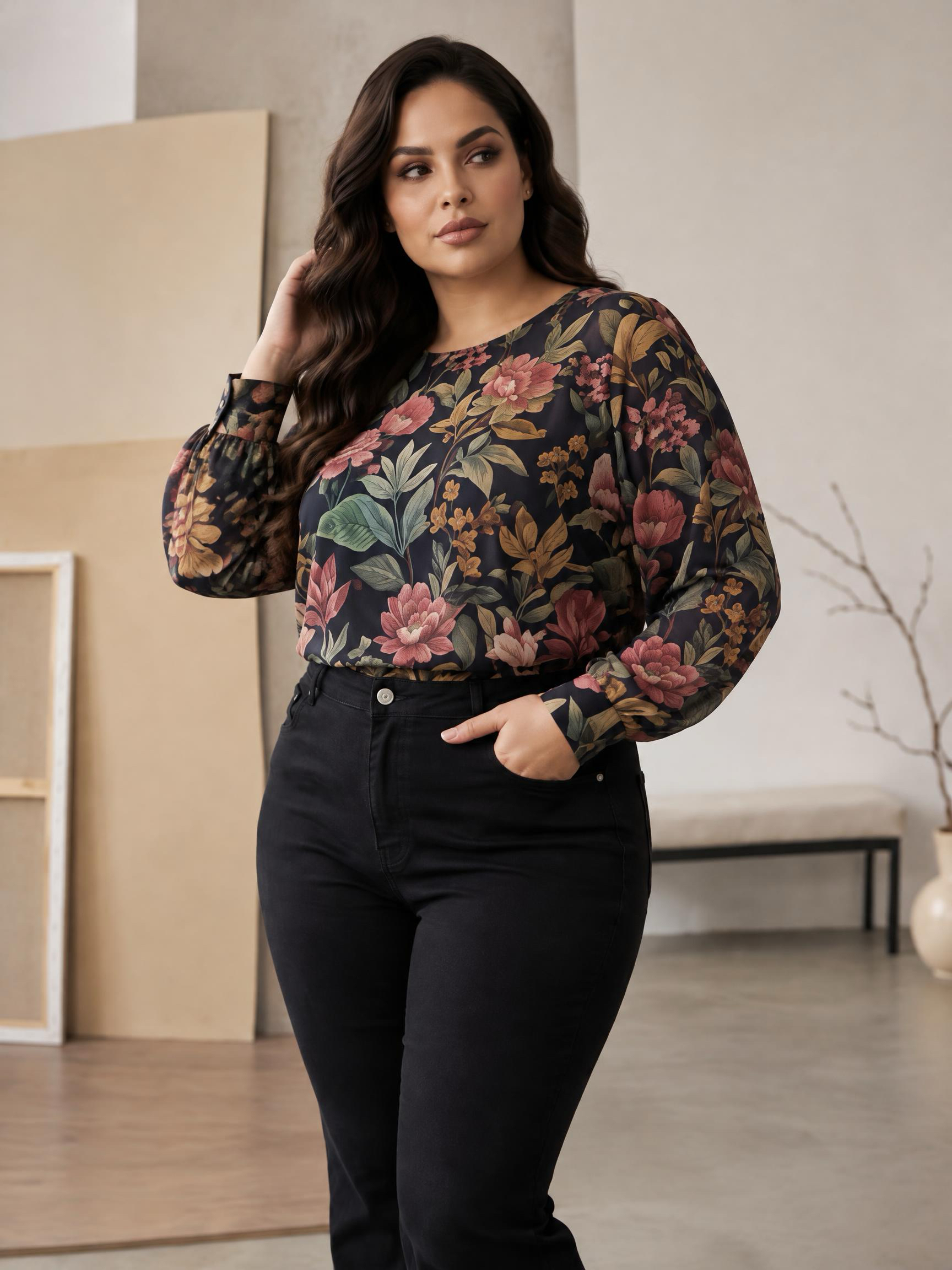 ΜΑΥΡΟ ΕΛΑΣΤΙΚΟ ΤΖΙΝ ΜΕ ΜΟΝΤΕΡΝΑ ΕΜΦΑΝΙΣΗ PLUS SIZE