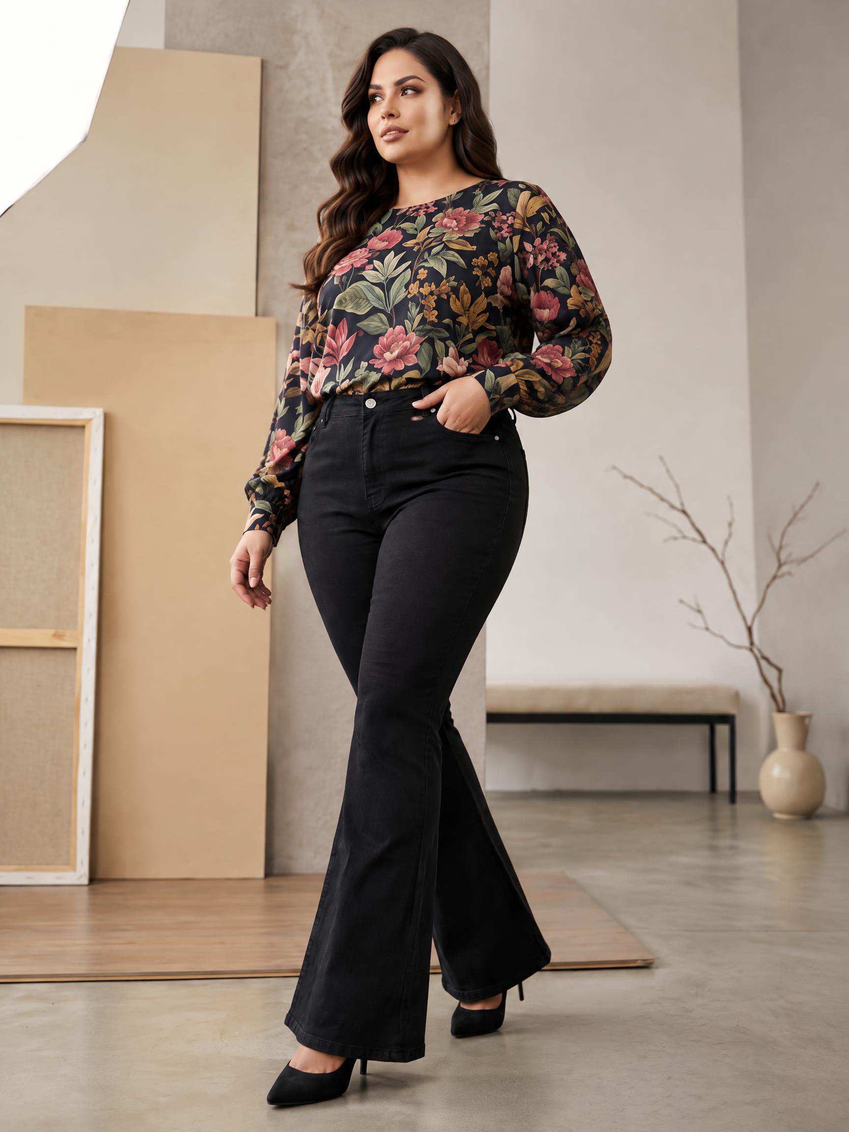 ΜΑΥΡΟ ΕΛΑΣΤΙΚΟ ΤΖΙΝ ΜΕ ΜΟΝΤΕΡΝΑ ΕΜΦΑΝΙΣΗ PLUS SIZE