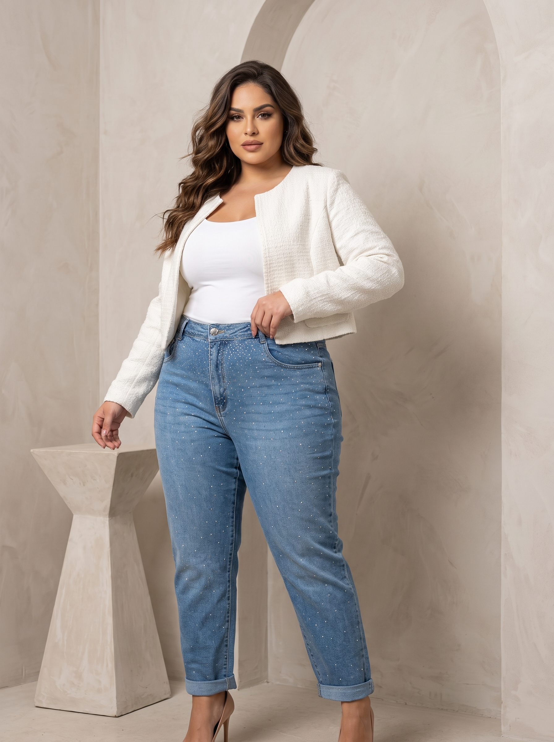 ΦΩΤΕΙΝΟ DENIM ΜΕ ΣΤΡΑΣ, ΜΟΝΤΕΡΝΟ ΣΤΥΛ PLUS SIZE