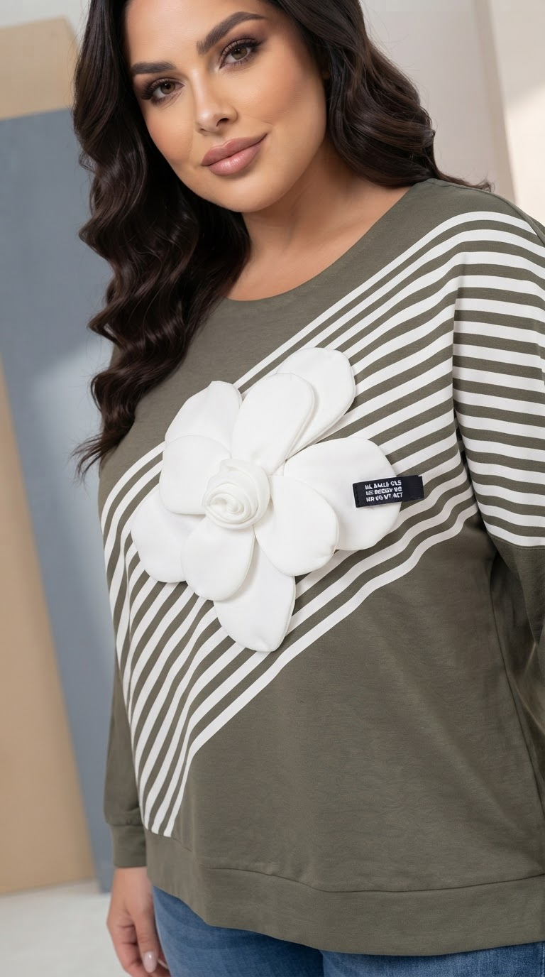 ΜΟΝΤΕΡΝΑ ΠΡΑΣΙΝΗ ΜΠΛΟΥΖΑ ΜΕ 3D ΛΟΥΛΟΥΔΙ PLUS SIZE
