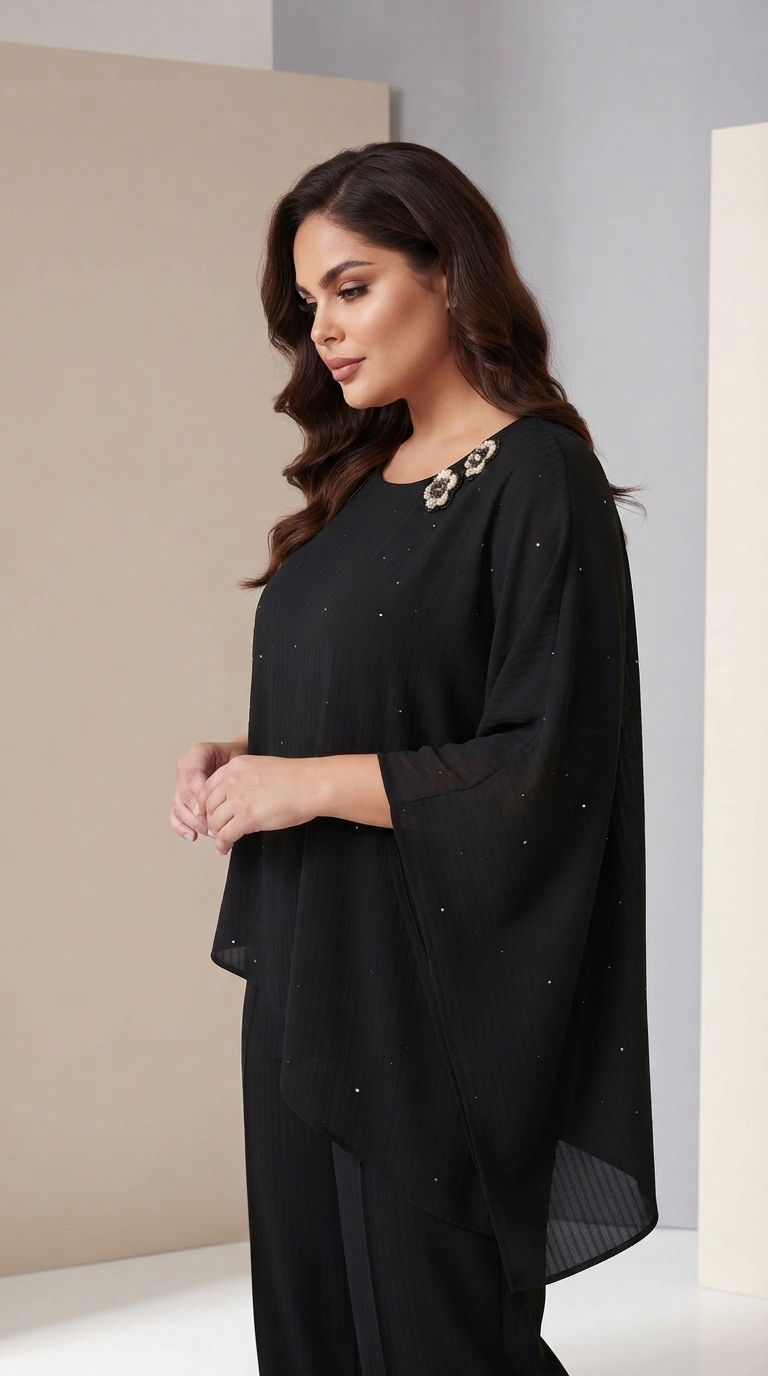 ΣΧΕΔΙΑΣΤΙΚΟ ΜΑΥΡΟ ΣΕΤ ΜΕ ΑΣΥΜΜΕΤΡΗ ΤΟΥΝΙΚ PLUS SIZE