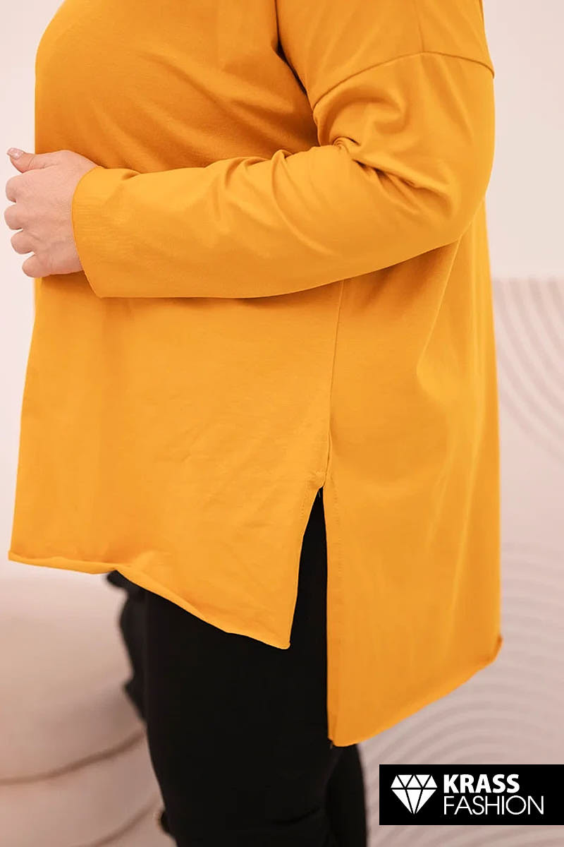 PLUS SIZE ΤΟΥΝΙΚΑ ΣΕ ΧΡΩΜΑ ΜΟΥΣΤΑΡΔΙ ΜΕ ΑΣΥΜΜΕΤΡΗ ΓΡΑΜΜΗ