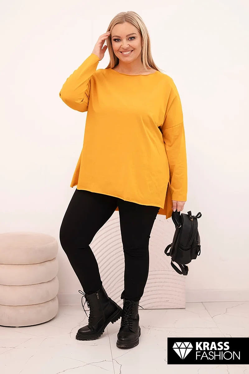 PLUS SIZE ΤΟΥΝΙΚΑ ΣΕ ΧΡΩΜΑ ΜΟΥΣΤΑΡΔΙ ΜΕ ΑΣΥΜΜΕΤΡΗ ΓΡΑΜΜΗ