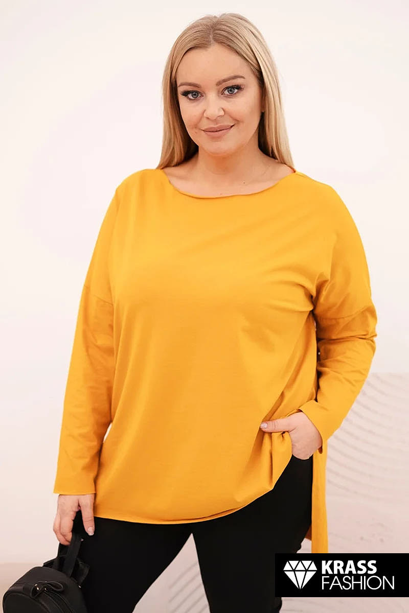 PLUS SIZE ΤΟΥΝΙΚΑ ΣΕ ΧΡΩΜΑ ΜΟΥΣΤΑΡΔΙ ΜΕ ΑΣΥΜΜΕΤΡΗ ΓΡΑΜΜΗ