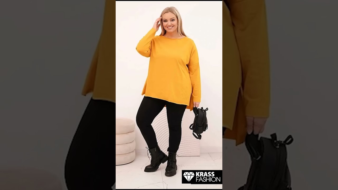 PLUS SIZE ΤΟΥΝΙΚΑ ΣΕ ΧΡΩΜΑ ΜΟΥΣΤΑΡΔΙ ΜΕ ΑΣΥΜΜΕΤΡΗ ΓΡΑΜΜΗ