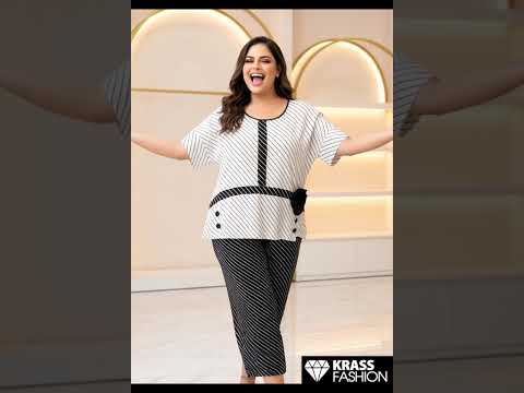 ΚΟΜΨΟ ΣΕΤ PLUS SIZE ΜΕ ΑΣΠΡΟΜΑΥΡΕΣ ΡΙΓΕΣ ΚΑΙ 3D ΛΟΥΛΟΥΔΙ