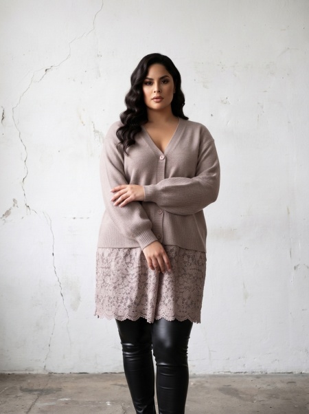 ΜΟΝΤΕΡΝΗ PLUS SIZE ΖΑΚΕΤΑ ΣΕ ΧΡΩΜΑ ΠΟΥΔΡΑΣ ΜΕ ΔΙΑΚΡΙΤΙΚΗ ΔΑΝΤΕΛΑ – ΤΡΕΝΤΙ ΜΟΝΤΕΛΟ