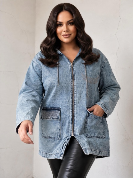 ΑΝΟΙΧΤΟΧΡΩΜΟ DENIM ΜΠΟΥΦΑΝ PLUS SIZE ΜΟΝΤΕΛΟ ΜΕ ΤΣΕΠΕΣ