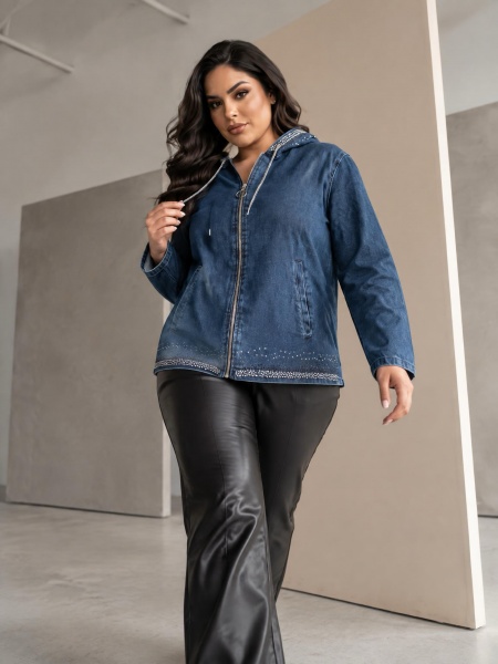 PLUS SIZE ΤΖΙΝ ΜΠΟΥΦΑΝ ΣΕ ΣΚΟΥΡΟ DENIM ΜΕ ΛΑΜΨΗ