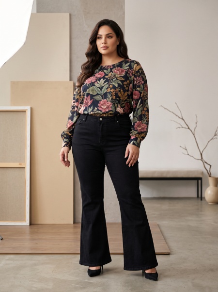 ΜΑΥΡΟ ΕΛΑΣΤΙΚΟ ΤΖΙΝ ΜΕ ΜΟΝΤΕΡΝΑ ΕΜΦΑΝΙΣΗ PLUS SIZE